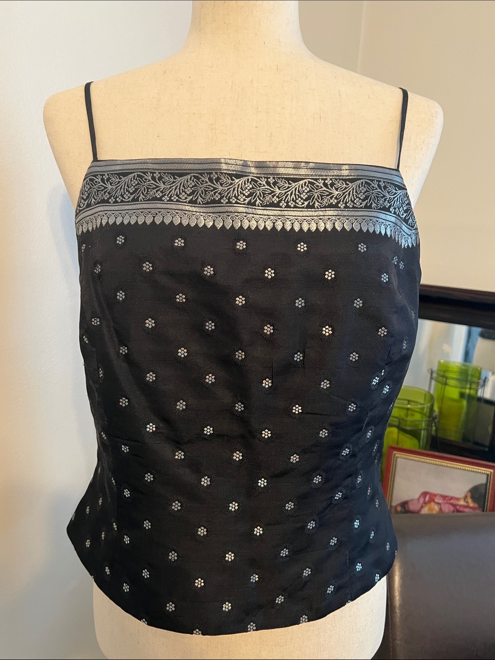 Ann Taylor Black Silk Brocade Spaghetti Strap Top Size 8